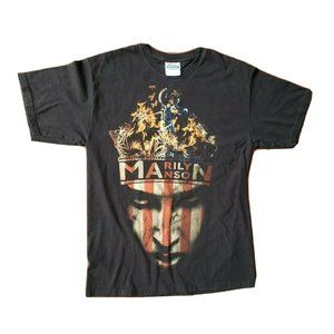 Vtg MARILYN MANSON Shirt Mens M Burning Flag On Fire Metal Rock Gothic Band Tee